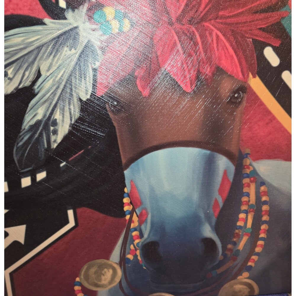 Vibrant Native-Style Horse Canvas Wall Art (15" x 15")